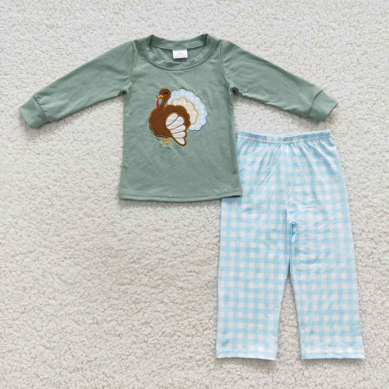 Sibling Baby Boys Embroidery Turkey Long Sleeves Pants Thanksgiving Clothes Sets