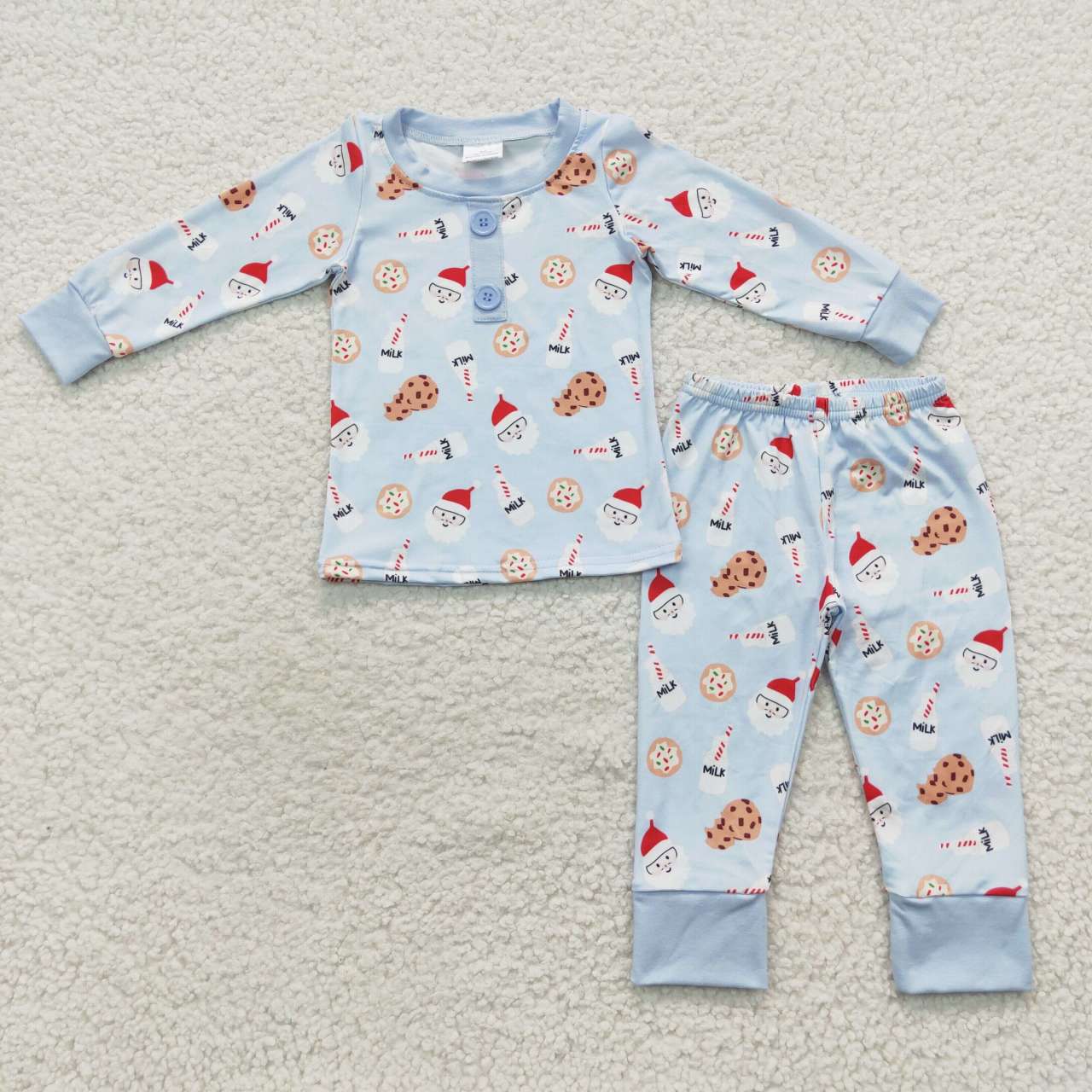 Sibling Baby Kids Cookie Milks Santa Button Top Pants Christmas Pajamas Sets Zipper Footie Rompers