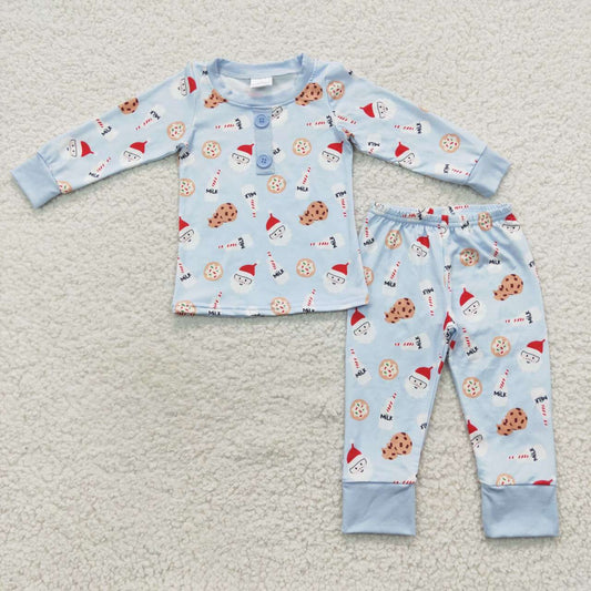 Sibling Baby Kids Cookie Milks Santa Button Top Pants Christmas Pajamas Sets Zipper Footie Rompers