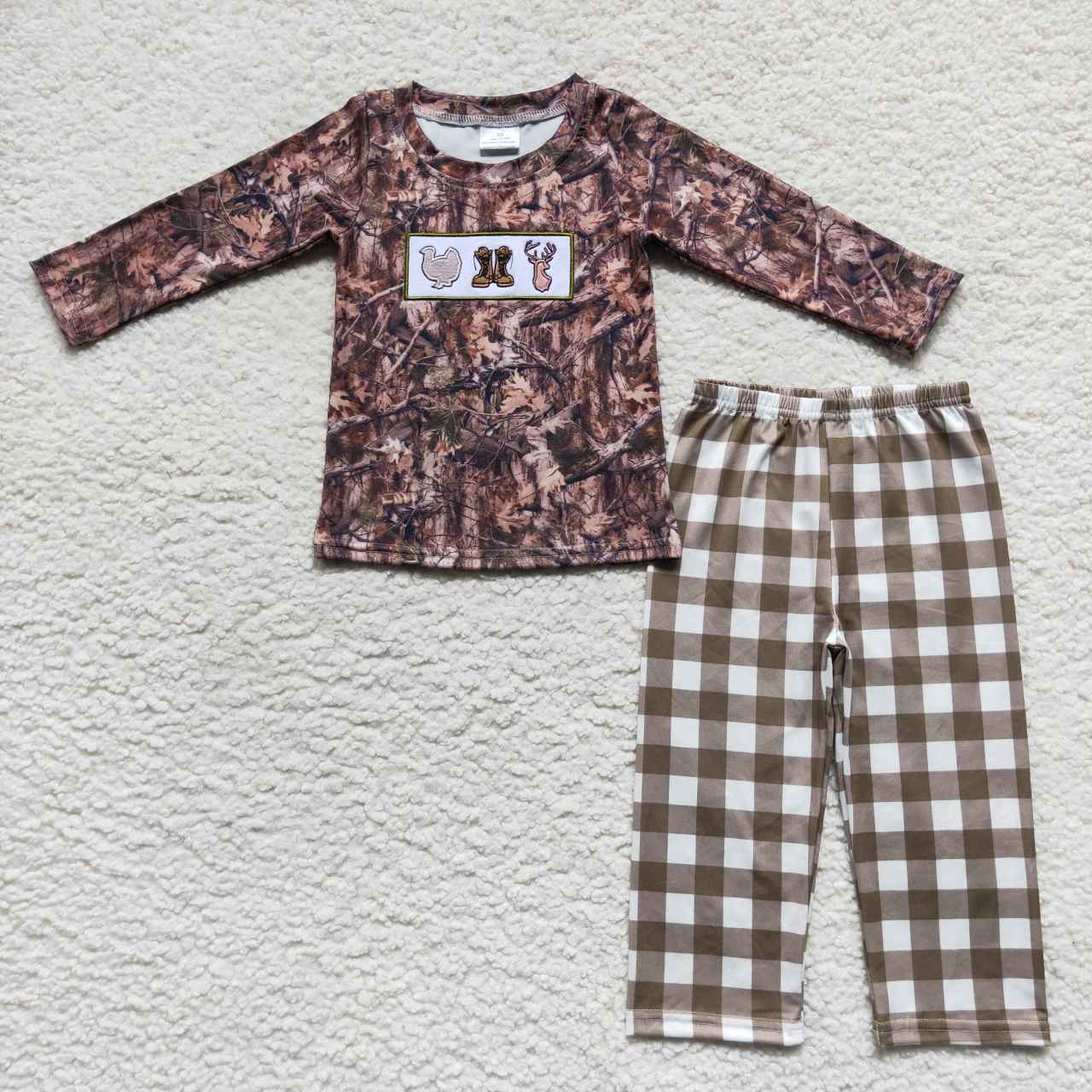 Sibling Fall Camo Hunting Turkey Boots Girls Boys Clothes Sets