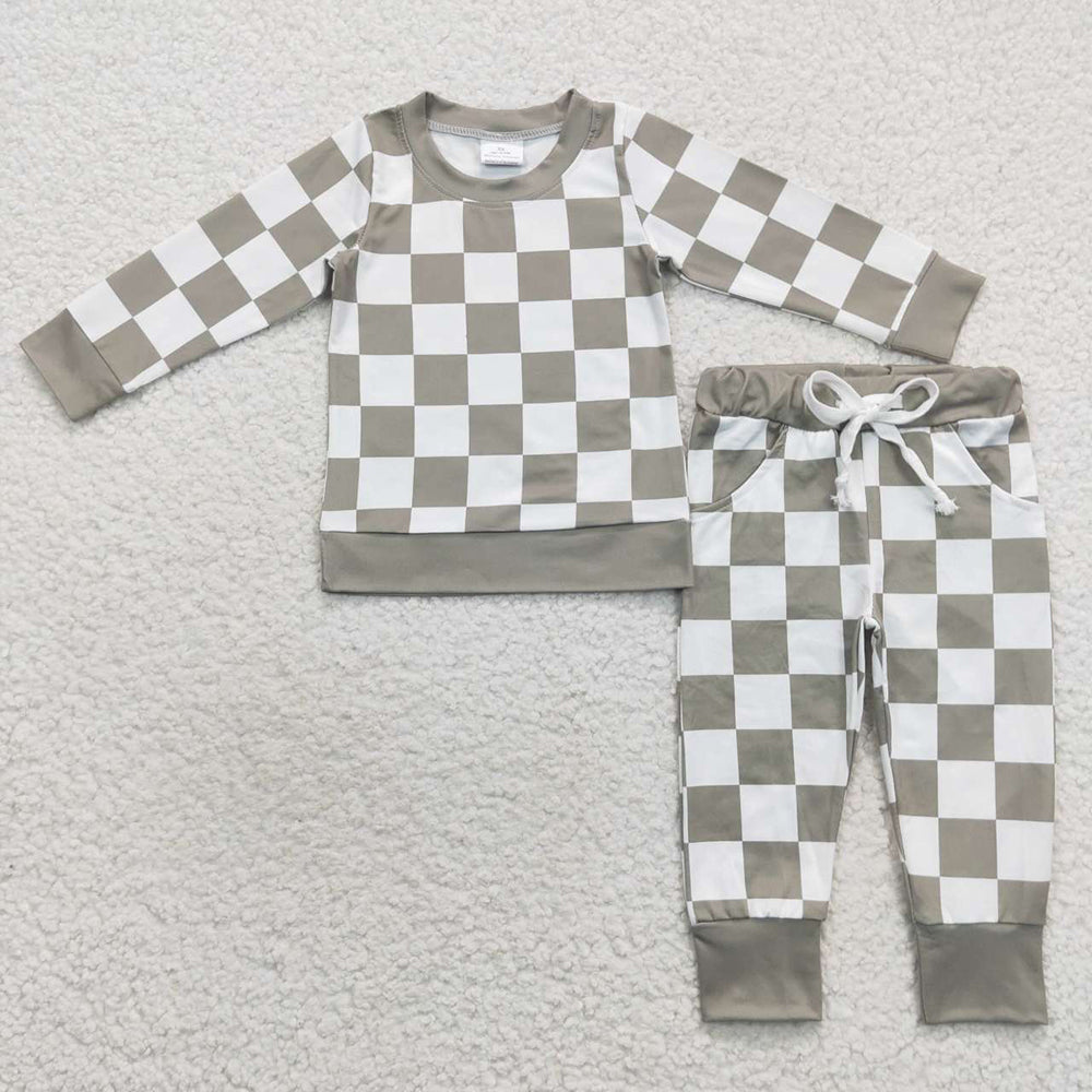 Sibling Boys Checkered Baby Kids Fall Shirt Pants Pajamas Sets