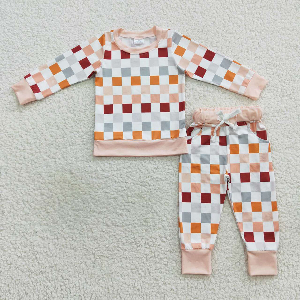 Sibling Boys Checkered Baby Kids Fall Shirt Pants Pajamas Sets