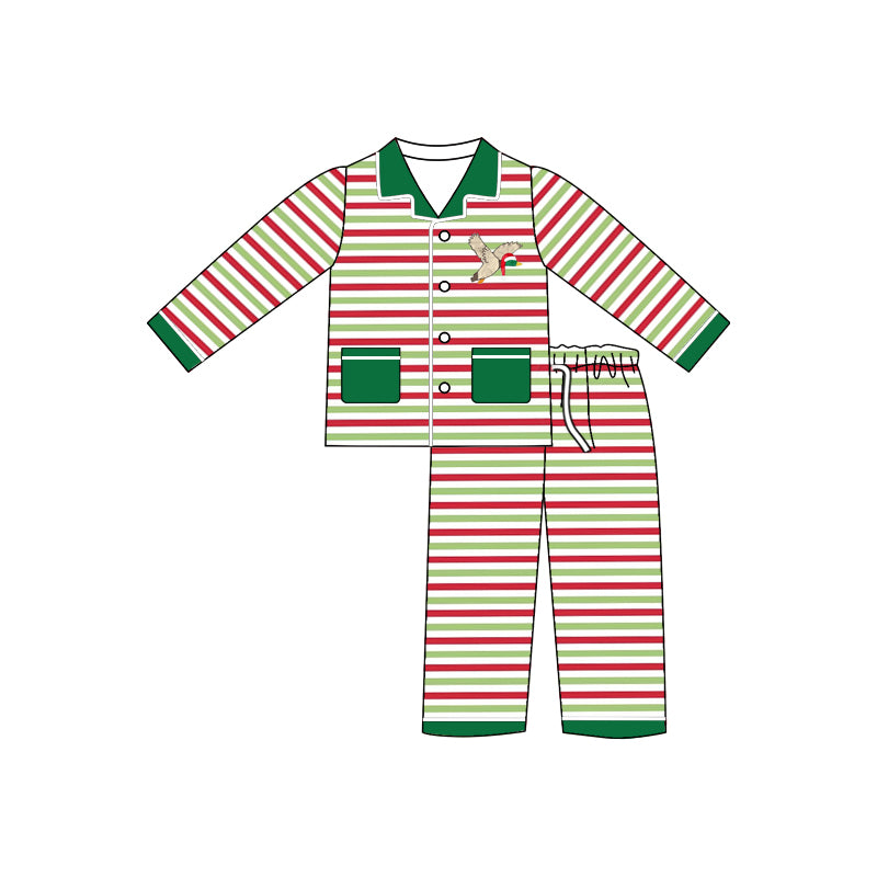 Baby Boys Christmas Stripes Duck Top Pants Buttons Pajamas Clothes Sets preorder