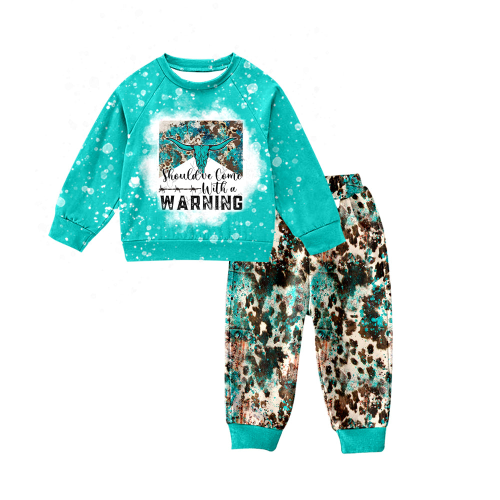 Baby Boys Western Blue Long Sleeve Tops Cow Pants Clothes Sets preorder