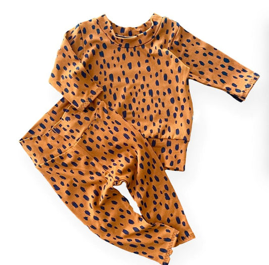 Baby Kids Brown Leopard Long Sleeve Top Pants Pajamas Sets preorder(moq 5)