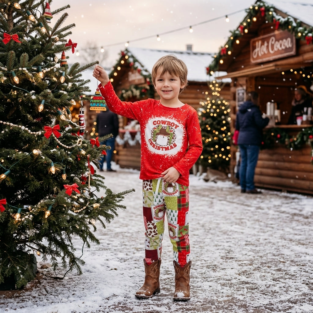 Baby Boys Cowboy Christmas Red Tops Pants Clothes Sets