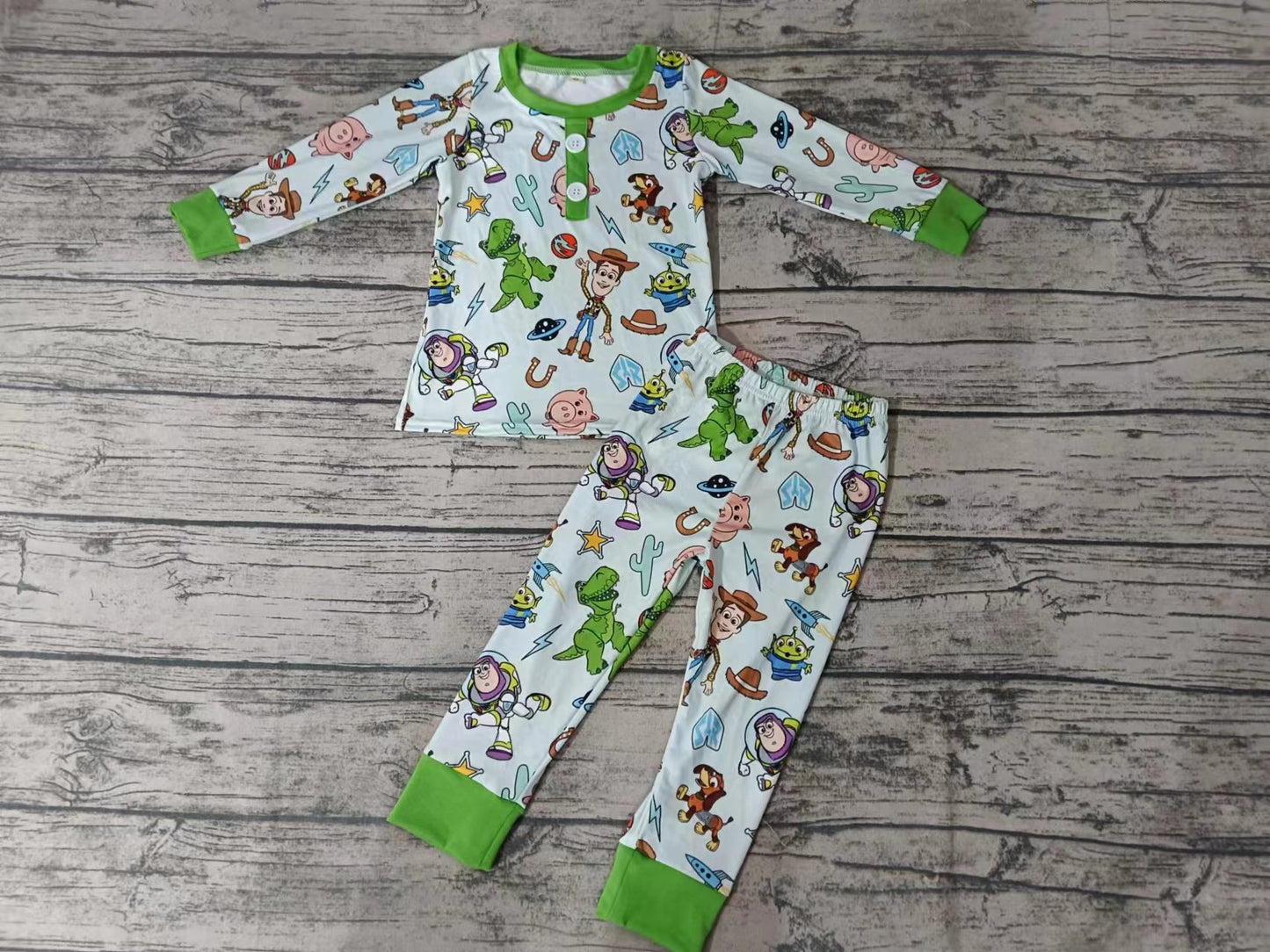 Baby Kids Green Toy Top Pants Pajamas Clothes Sets