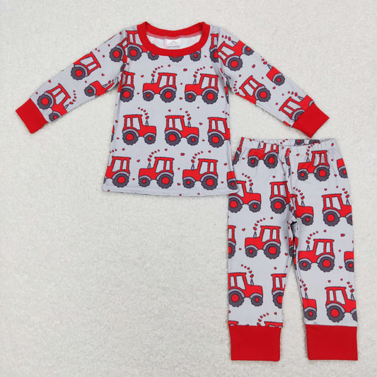 Sibling Baby Boys Hearts Trucks Top Pants Valentine Pajamas Sets Zipper Footie Rompers