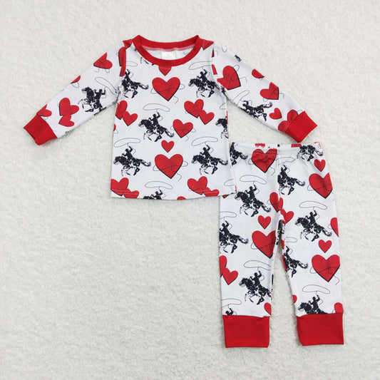 Sibling Baby Boys Valentines Rodeo Hearts Rompers Pajamas Sets