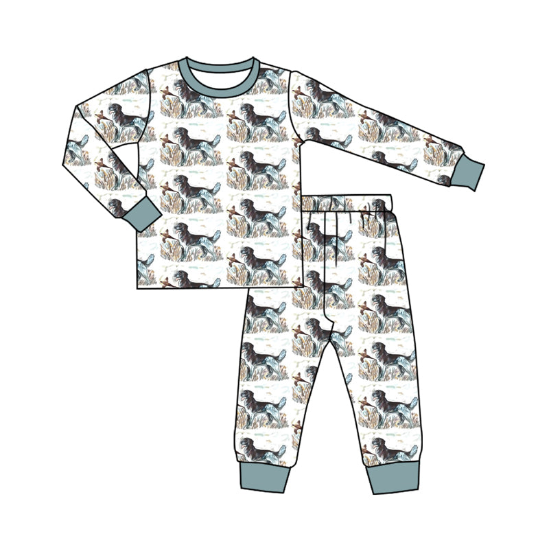 Baby Boys Dog Duck Hunting Tops White Pants Pajamas Clothes Sets Preorder