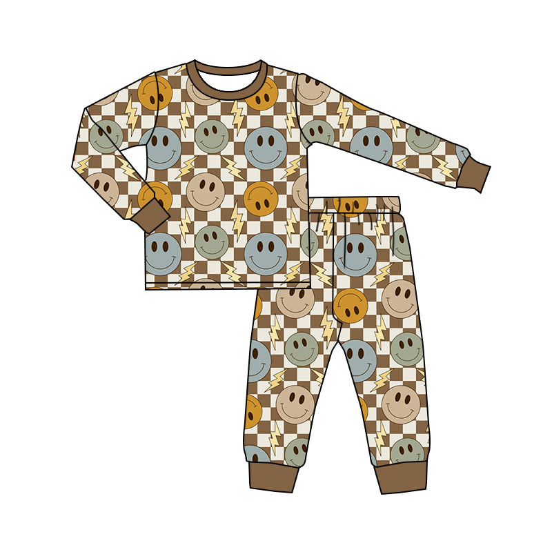 Baby Boys Brown Smile Pocket Tops Pants Pajamas Clothes Sets Preorder