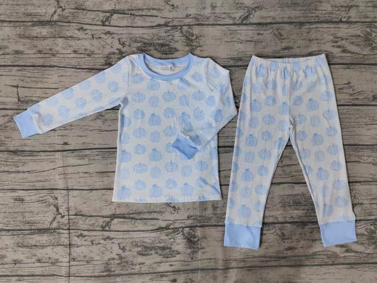 Baby Boys Blue Pumpkin Top Pants Bamboo Pajamas Clothes Sets