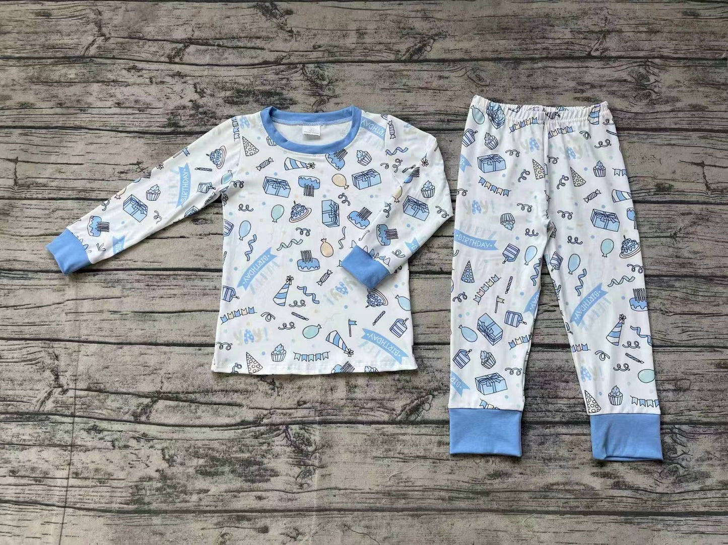 Baby Boys Birthday Blue Shirt Pants Pajamas Clothes Sets