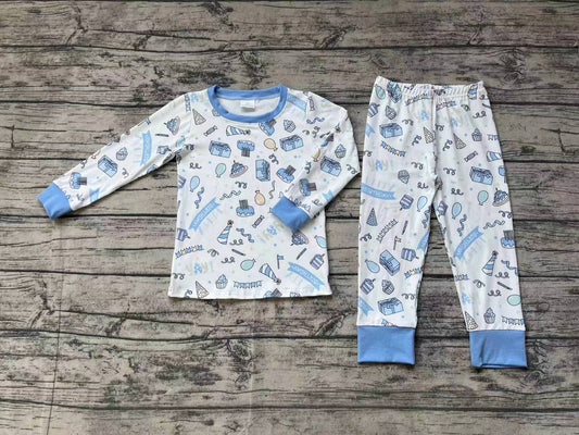 Baby Boys Birthday Blue Shirt Pants Pajamas Clothes Sets