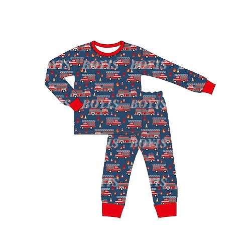 Baby Boys Fire Trucks Tee Top Pants Pajamas Clothes Sets Preorder