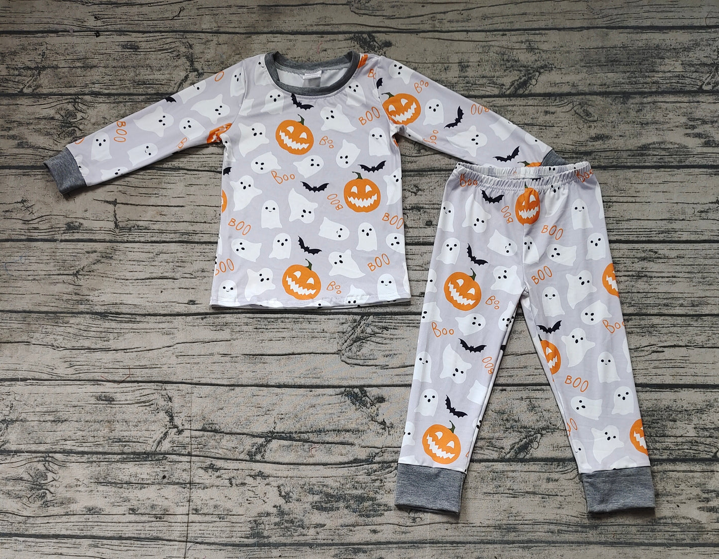 Baby Boys Grey Ghost Pumpkin Shirt Pants Pajamas Clothes Sets