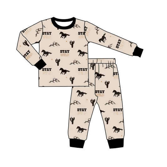 Baby Boys Western Stay Wild Horse Tee Top Pants Pajamas Clothes Sets Preorder