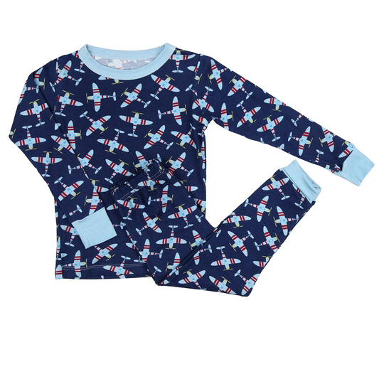Baby Boys Plane Shirt Top Blue Pants Pajamas Clothes Sets Preorder