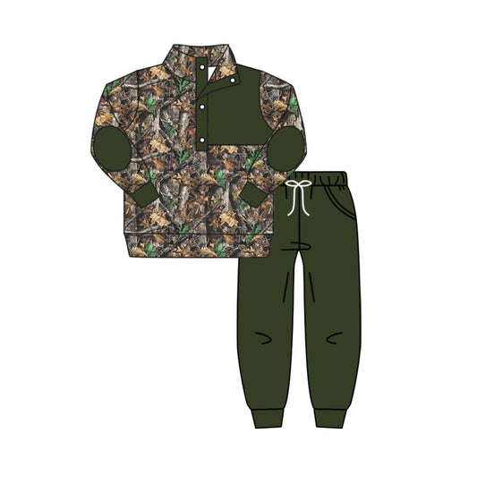 Baby Boys Fall Green Camo Leaves Pullovers Tops Shirt Pants Clothes Sets Preorder