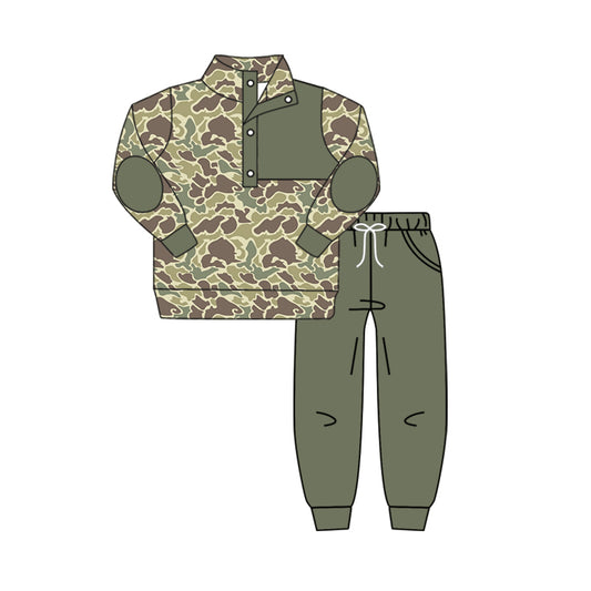 Baby Boys Fall Green Camo Pullovers Tops Shirt Pants Clothes Sets Preorder