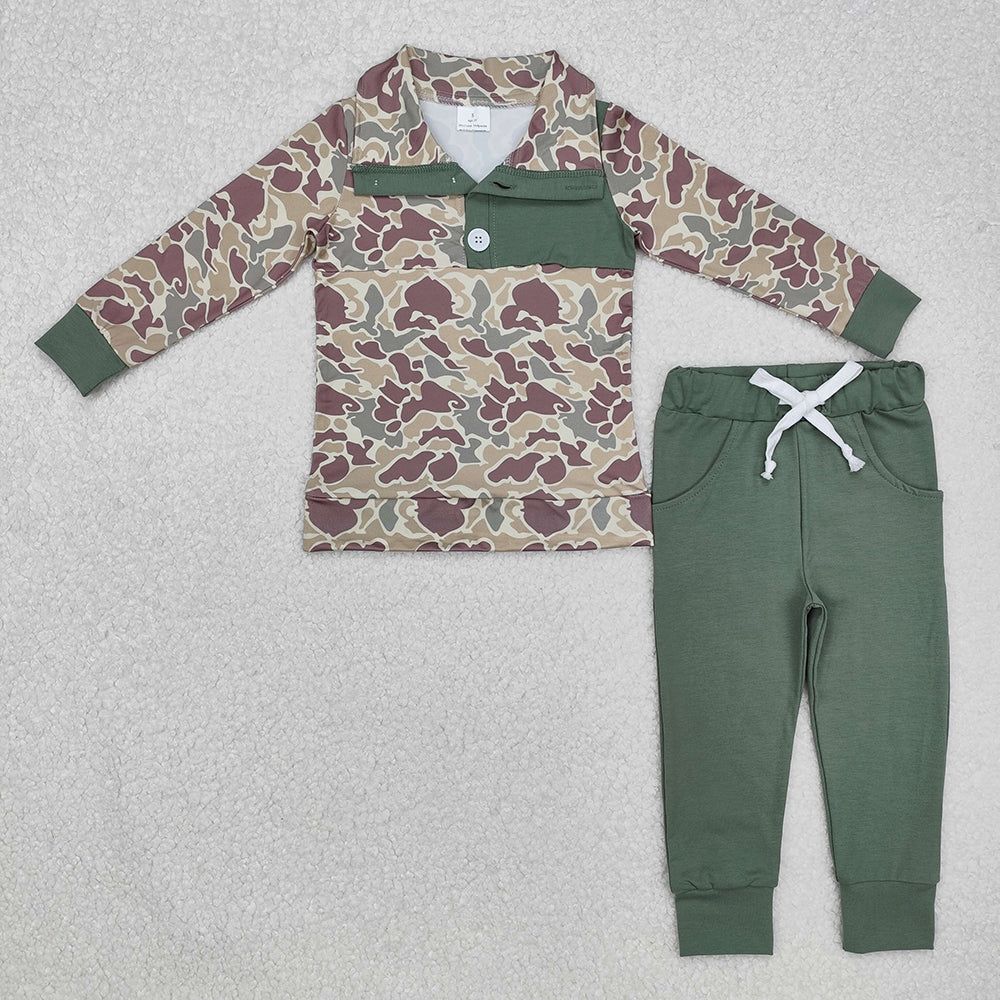 Baby Boys Fall Green Camo Pullovers Tops Shirt Pants Clothes Sets