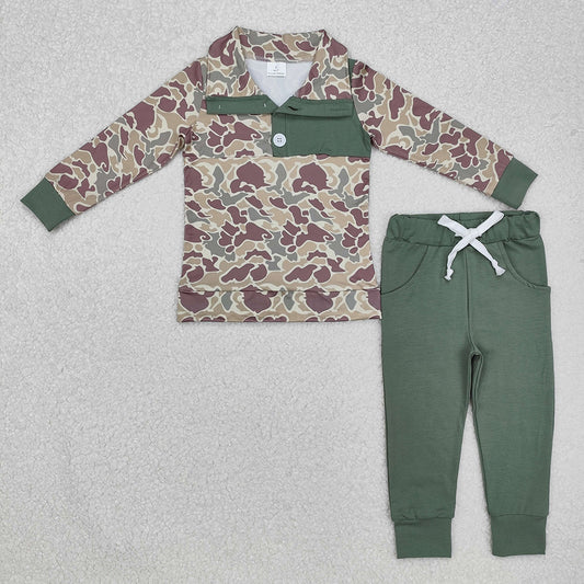 Baby Boys Fall Green Camo Pullovers Tops Shirt Pants Clothes Sets