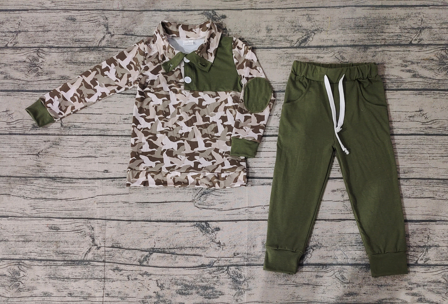 Baby Boys Fall Green Ducks Camo Pullovers Tops Shirt Pants Clothes Sets