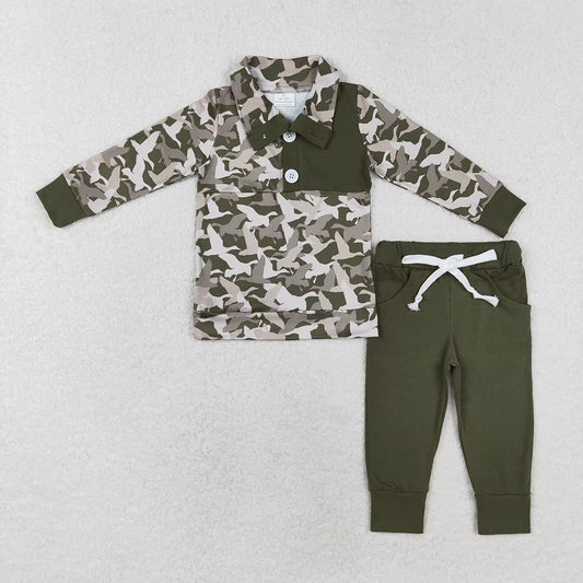 Baby Boys Fall Green Ducks Camo Pullovers Tops Shirt Pants Clothes Sets