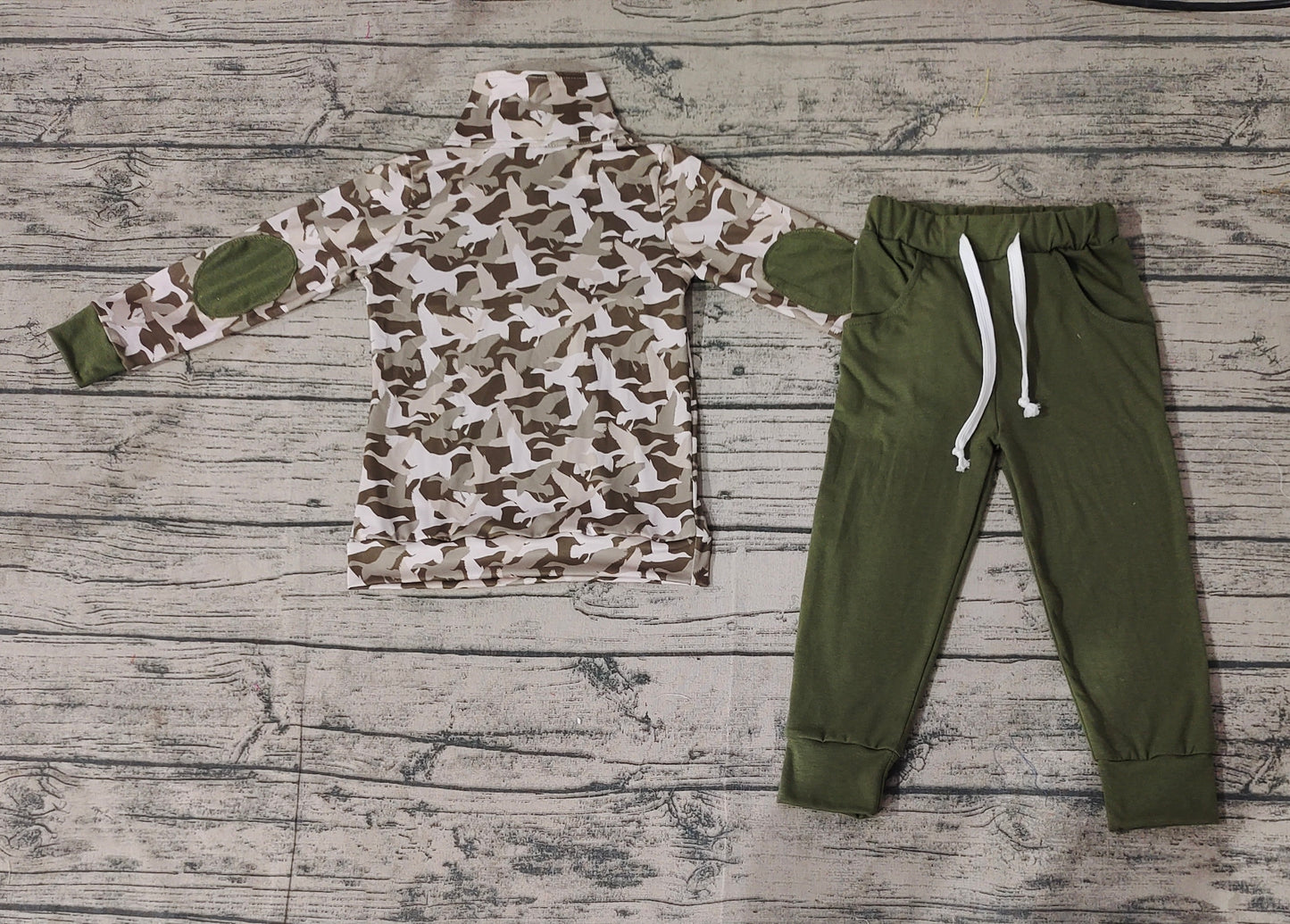 Baby Boys Fall Green Ducks Camo Pullovers Tops Shirt Pants Clothes Sets