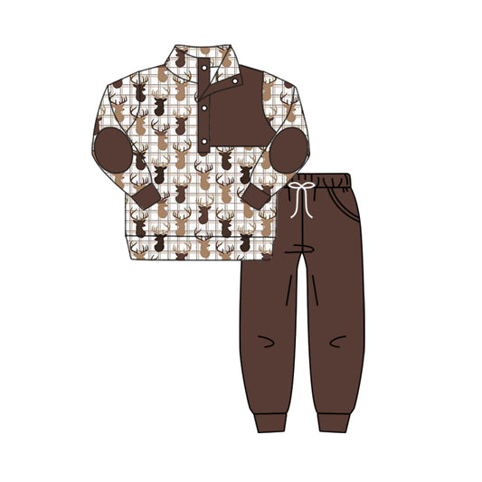 Baby Boys Fall Deers Pullovers Tops Shirt Pants Clothes Sets Preorder