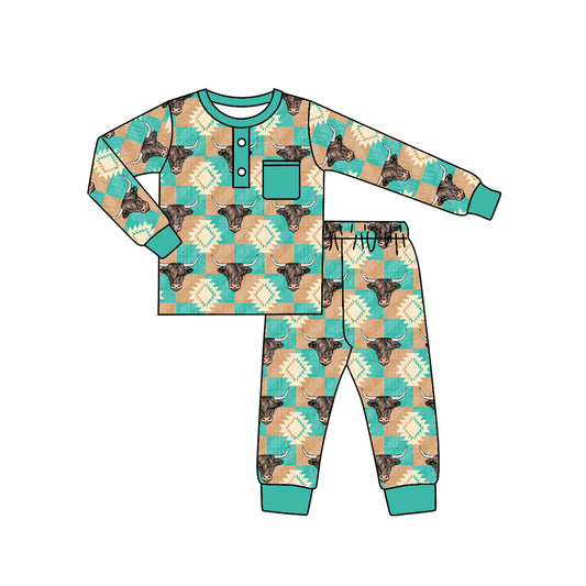 Baby Boys Cow Skull Aztec Shirt Pants Pajamas Clothes Sets Preorder