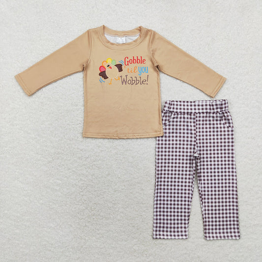 Baby Boys Thanksgiving Gobble Tee Checkered Pants Clothes Sets