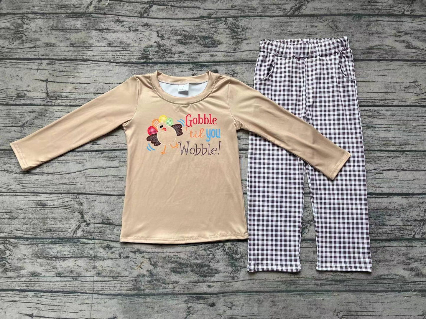 Baby Boys Thanksgiving Gobble Tee Checkered Pants Clothes Sets