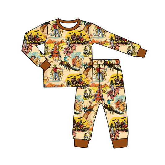 Baby Boys Rodeo Brown Western Tops Pants Pajamas Outfits Sets Preorder