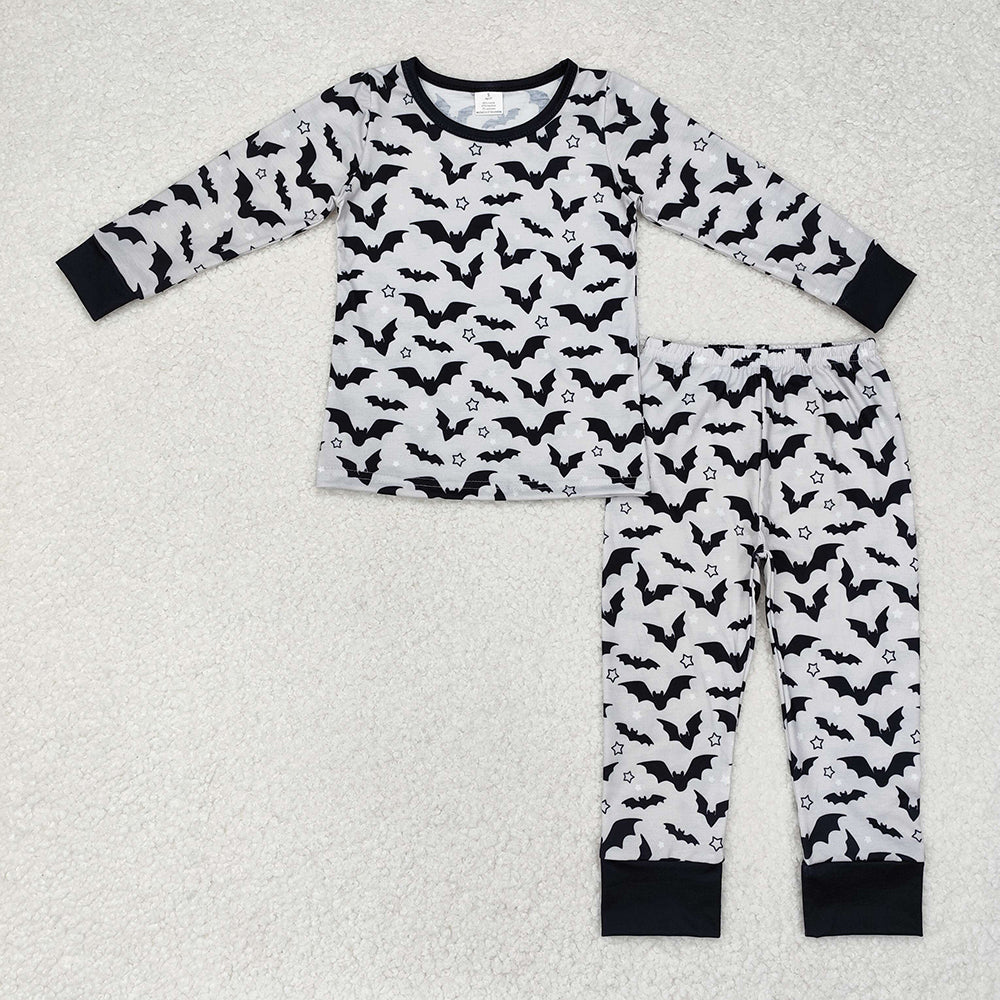 Baby Boys Halloween Grey Bats Bamboo Sibling Rompers Pajamas Clothes Sets