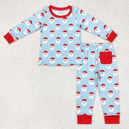 Baby Boys Christmas Blue Red Santa Shirt Top Pants Pajamas Clothes Sets