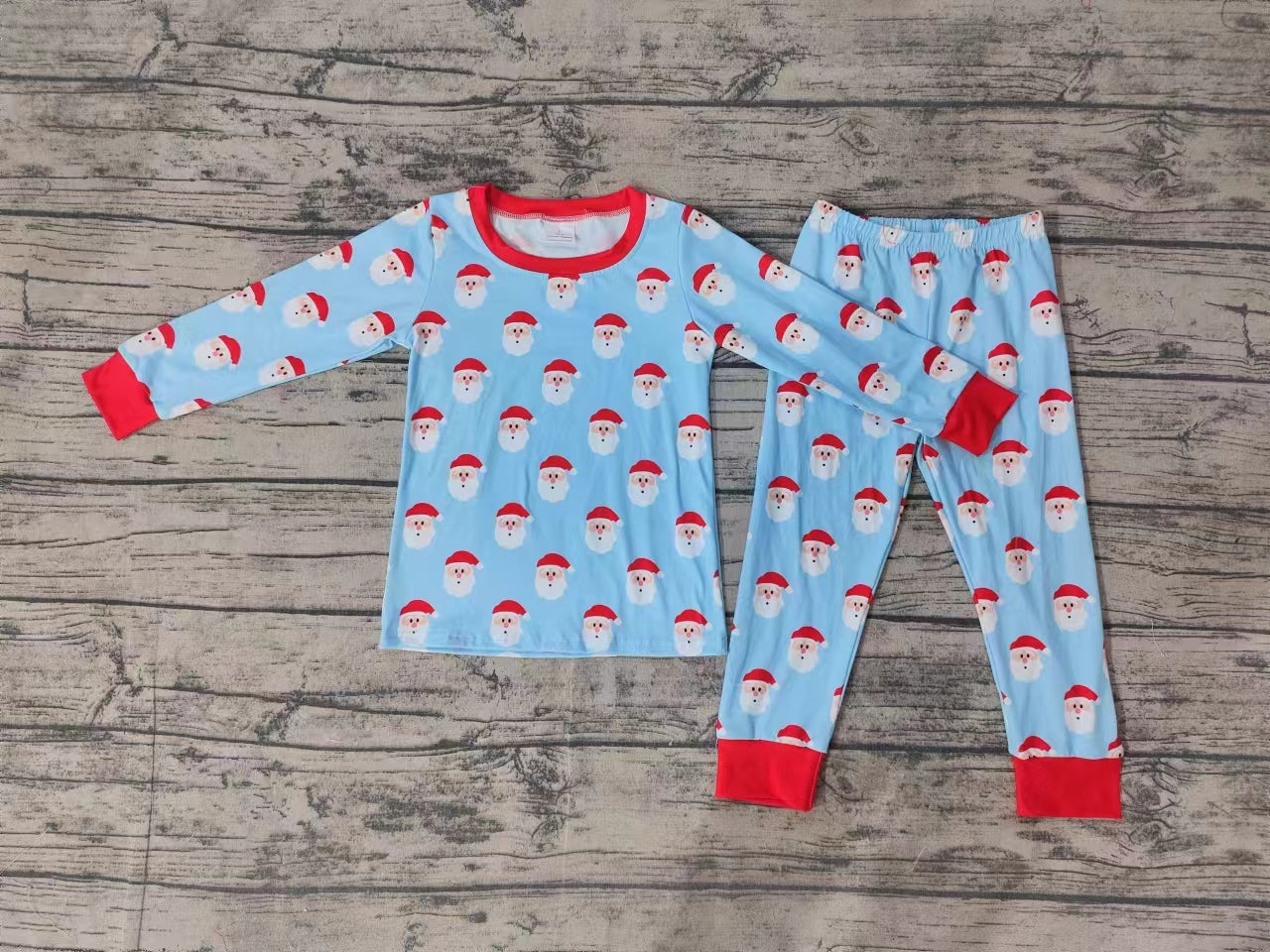 Baby Boys Christmas Blue Red Santa Shirt Top Pants Pajamas Clothes Sets