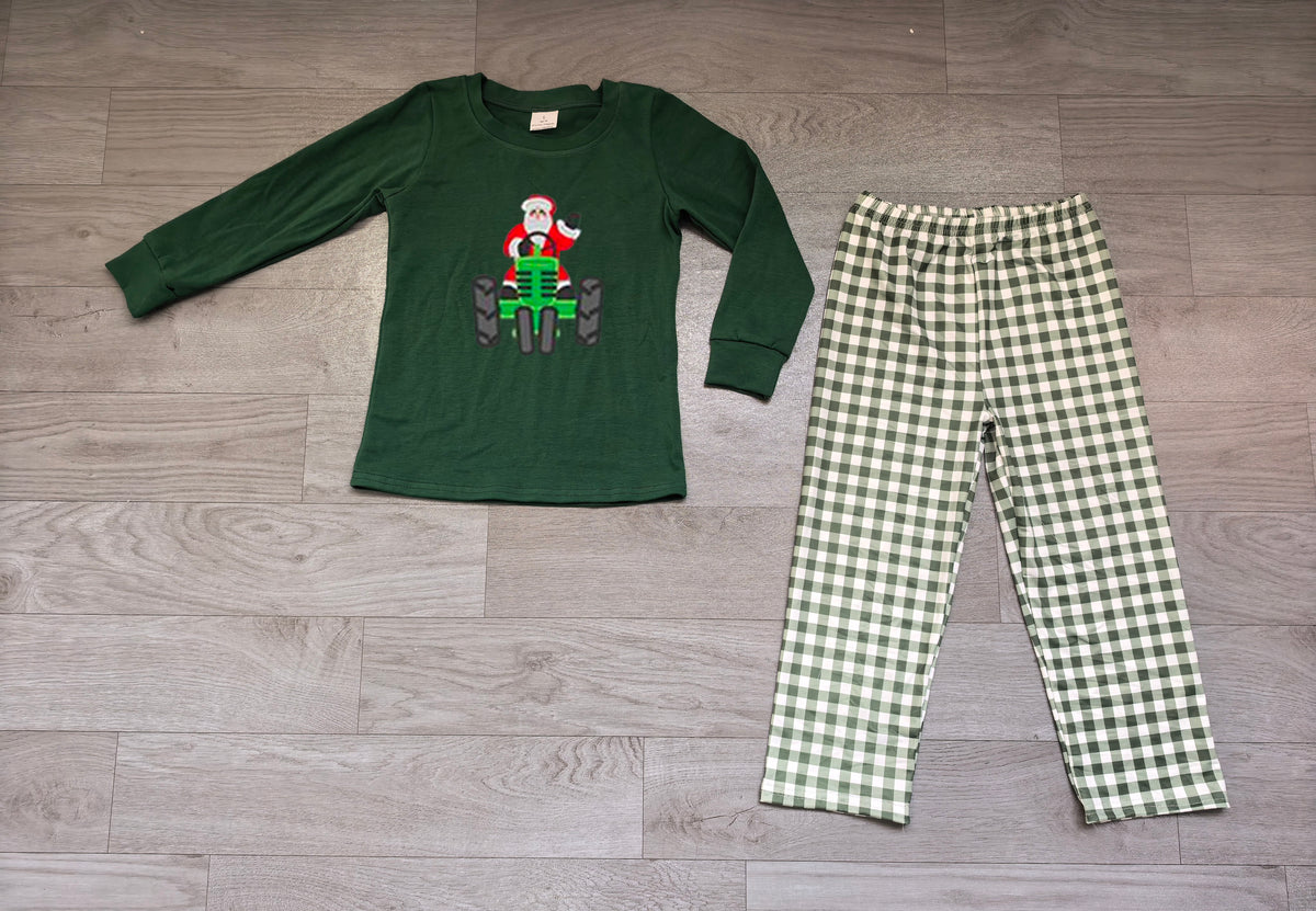 Embroidery Santa Truck Baby Boys Christmas Shirts Pants Clothes Sets