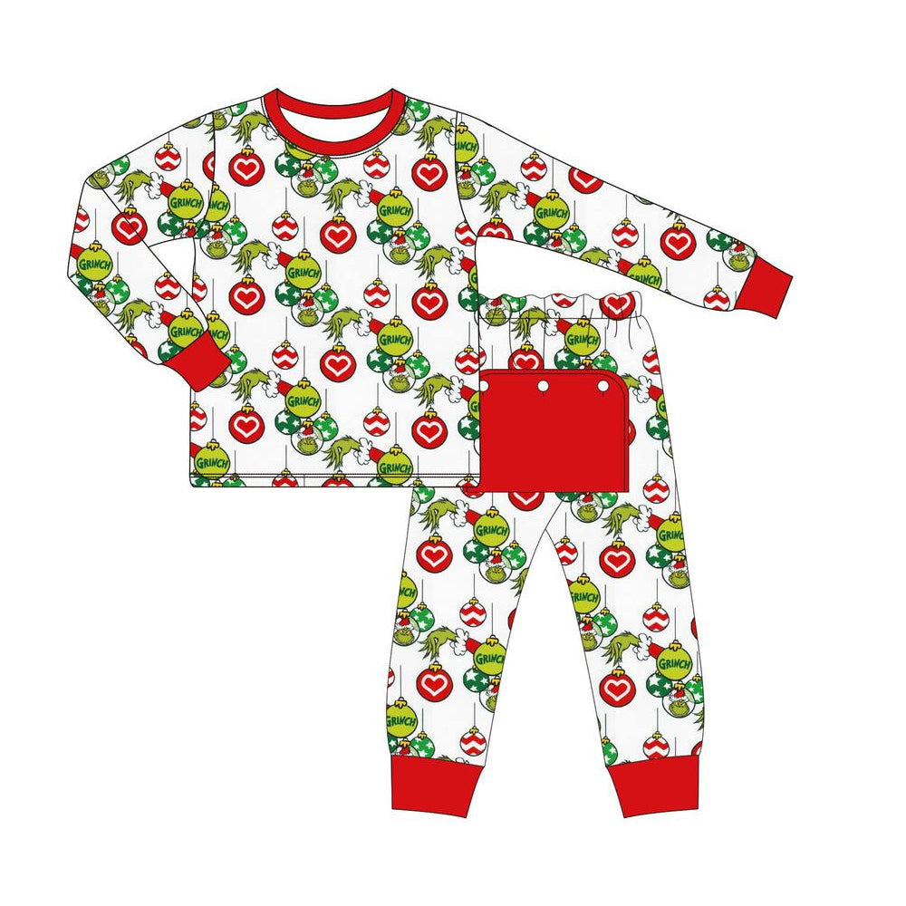 Baby Boys Christmas Green Hands Tee Top Pants Pajamas Clothes Sets Preorder