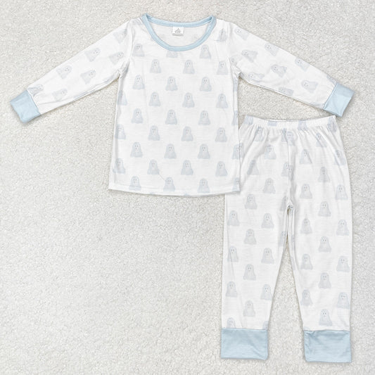 Baby Boys Blue Halloween Ghost Top Pants Bamboo Pajamas Clothes Sets