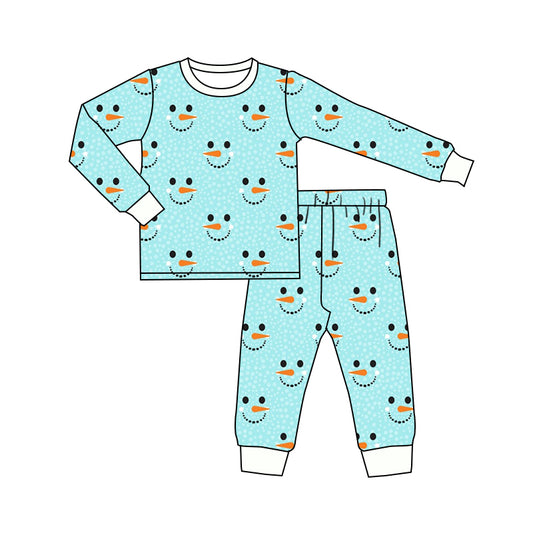 Baby Boys Blue Winter Snowman Top Pants Pajamas Clothes Sets Preorder