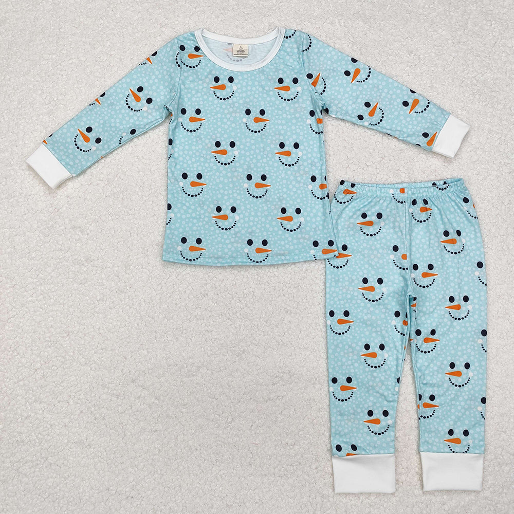 Baby Boys Blue Winter Snowman Bamboo Pajamas Clothes Sets