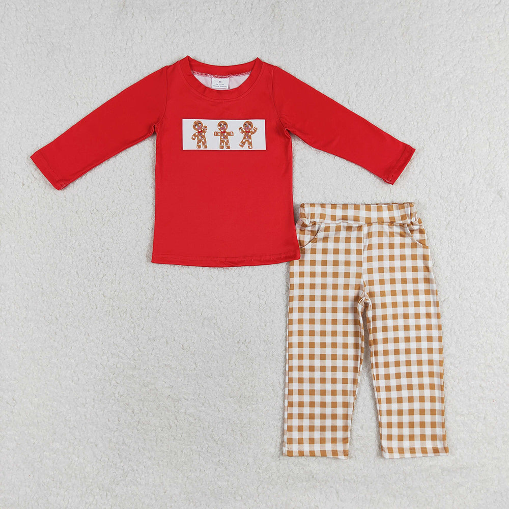 Baby Boys Christmas Gingerbread Top Checkered Pants Clothes Sets