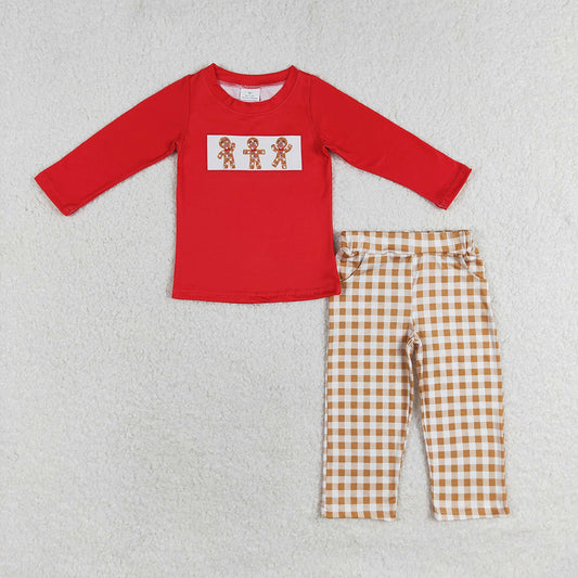 Baby Boys Christmas Gingerbread Top Checkered Pants Clothes Sets