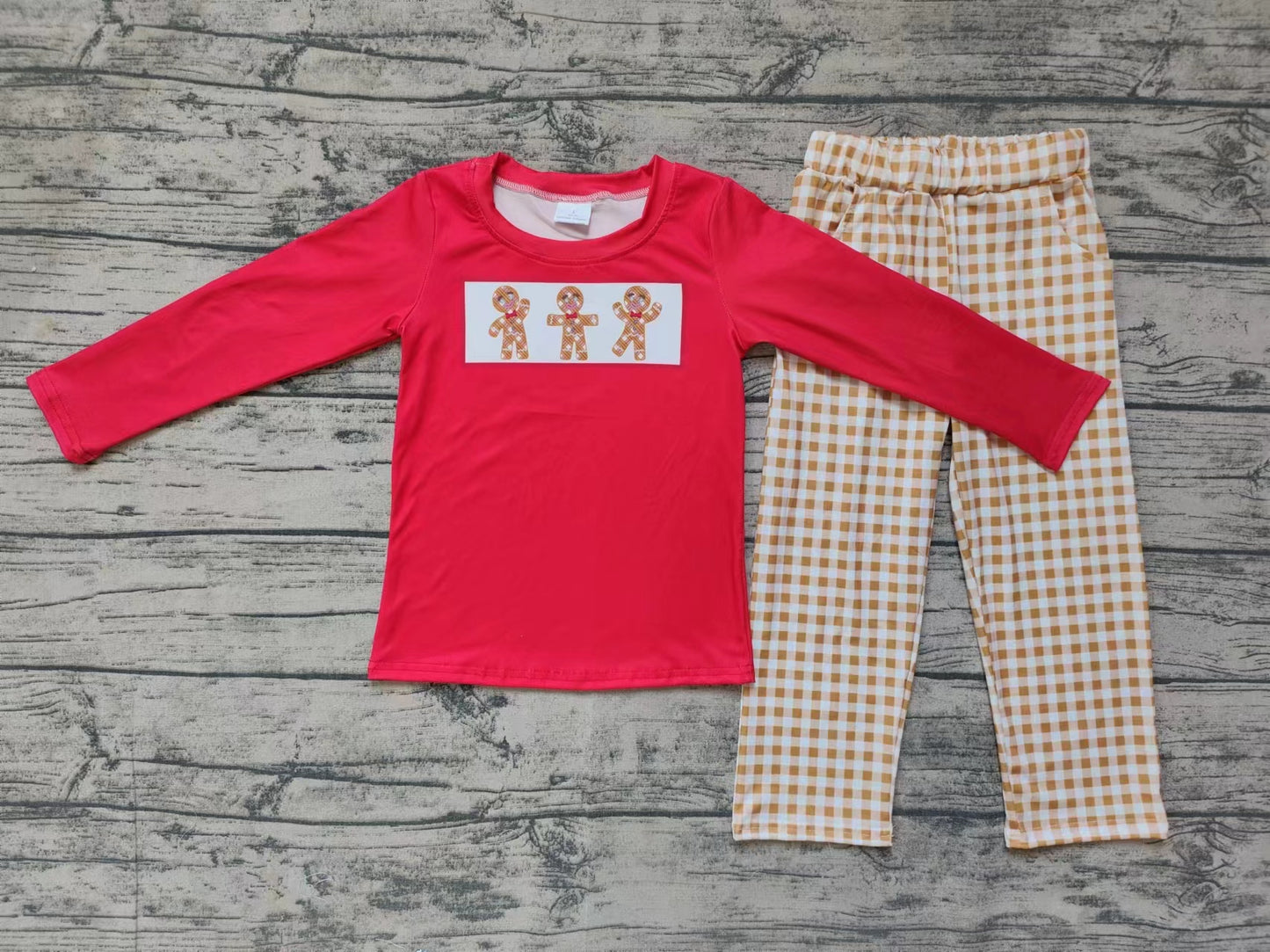 Baby Boys Christmas Gingerbread Top Checkered Pants Clothes Sets