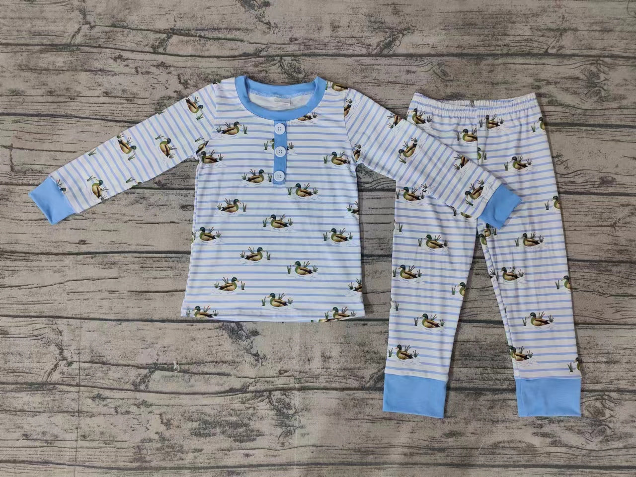 Baby Boys Blue Stripes Ducks Top Pants Pajamas Clothes Sets