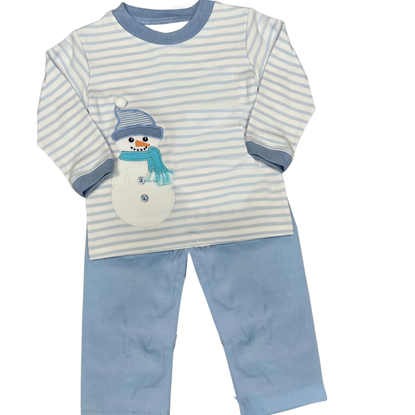 Baby Boys Blue Stripes Snowman Top Pants Clothes Sets Preorder