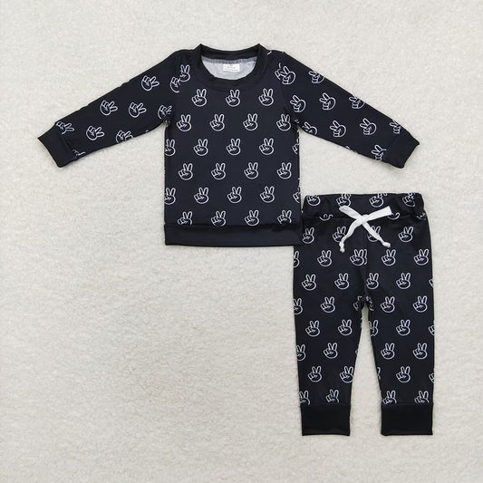 Baby Boys Western Black Peace Top Pants Pajamas Clothes Sets