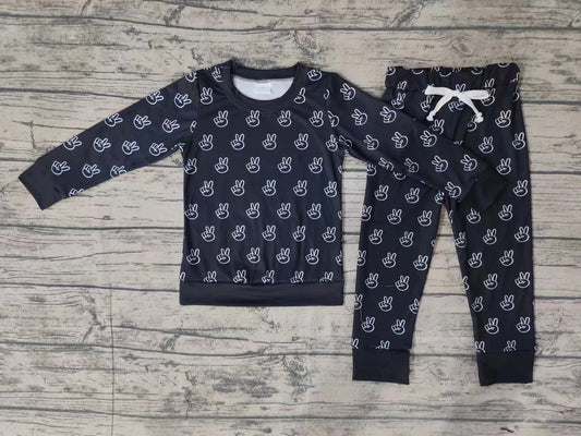 Baby Boys Western Black Peace Top Pants Pajamas Clothes Sets