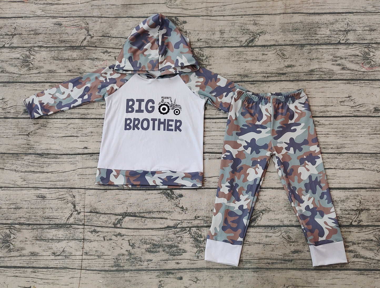 Baby Boys Big Brother Camo Hooded Top Pants Outfits Sets